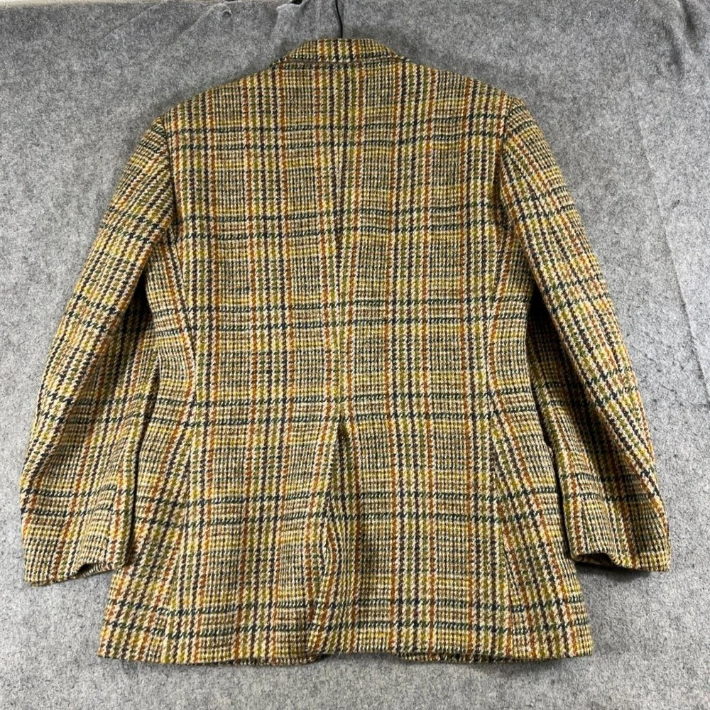 VTG 60s Harris Tweed Blazer Jacket Mens 40 Brown Plaid Lined Workwear Outdoor